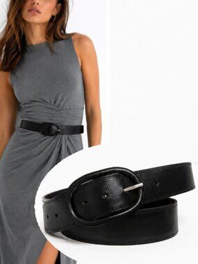 Talbots Black Leather Belt Rounded Buckle Classic Medium
